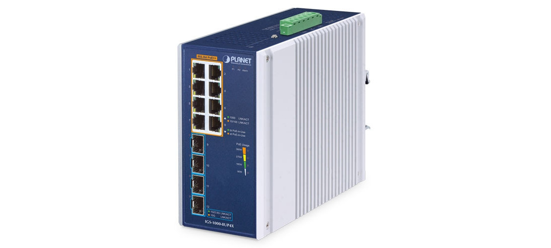 Switch PoE Gigabit No Administrable DIN-rail